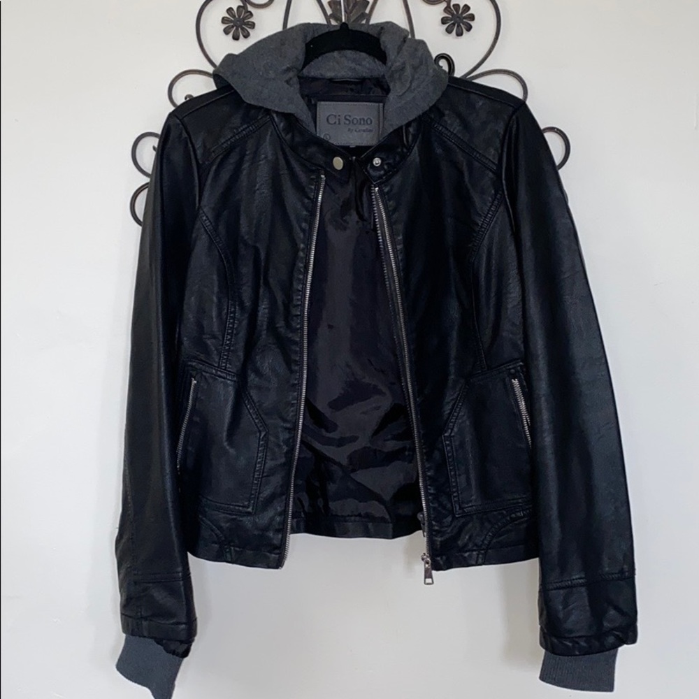 Leather Jacket (Faux) - Black w/Hoodie